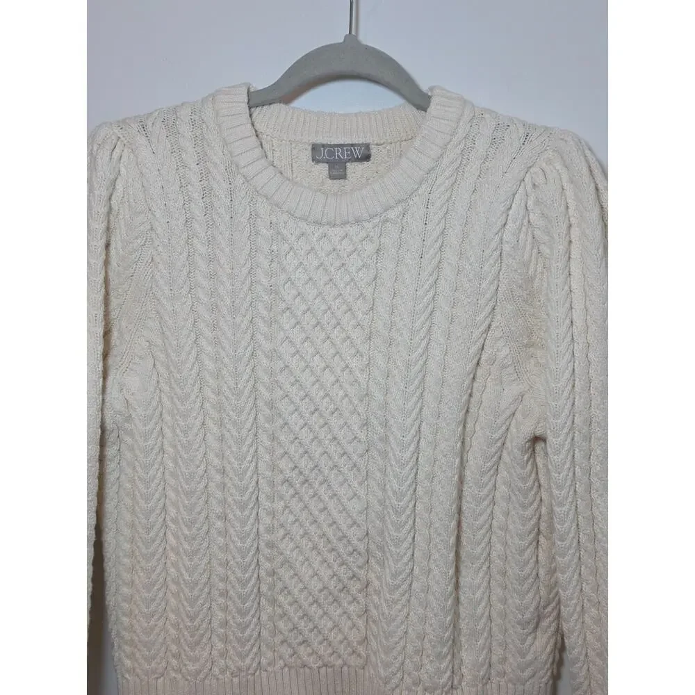 J. Crew 100% Cotton Cream Cable Knit Crew Neck Sweater Size XL Fisherman